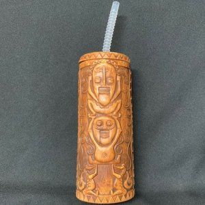 Disney Parks Enchanted Tiki Room Tumbler Sipper Cup Brown Used